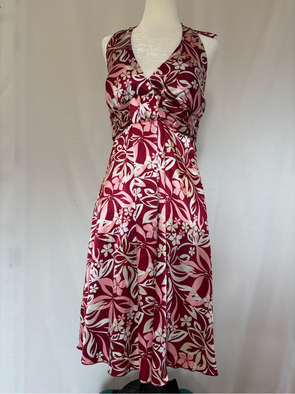 Speechless Pink & Burgundy Floral Halter Dress Y2K Coquette Tropical Fairycore M